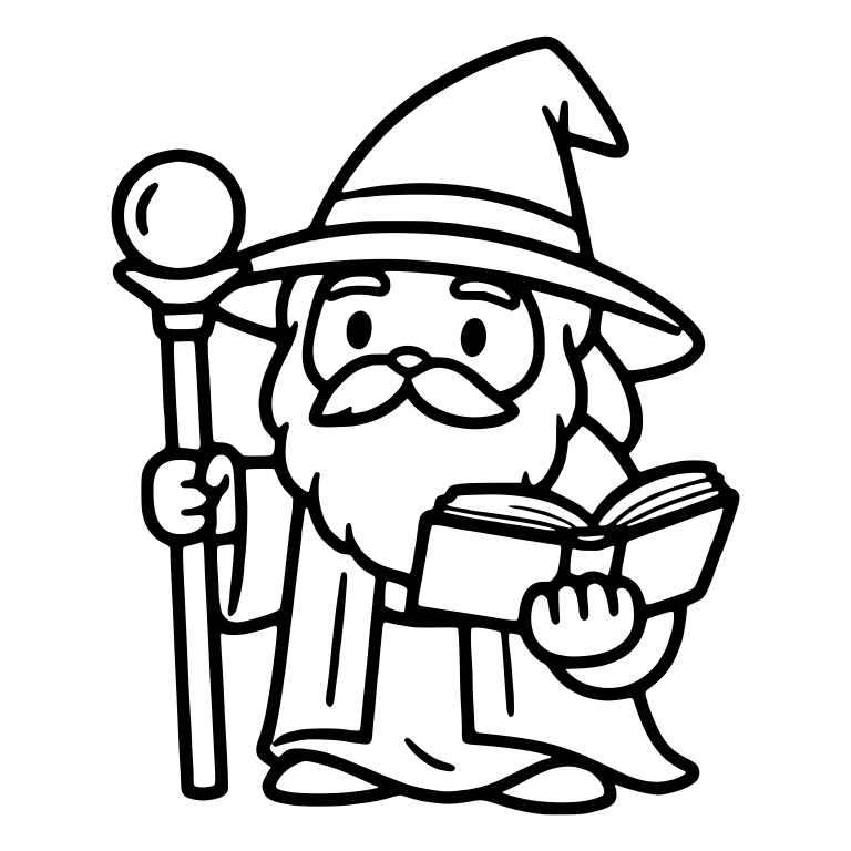 Bearded Wizard With Orb Staff and Open Spellbook — free characters SVG cut file