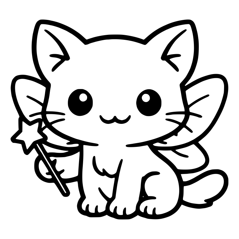 Sitting Fairy Kitten With Wings and Star Wand — free animal SVG cut file
