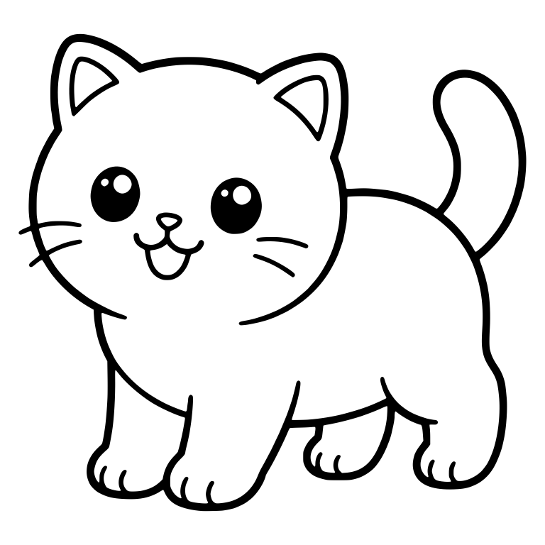 Chubby British Shorthair Kitten Standing With Open Smile — free animal SVG cut file