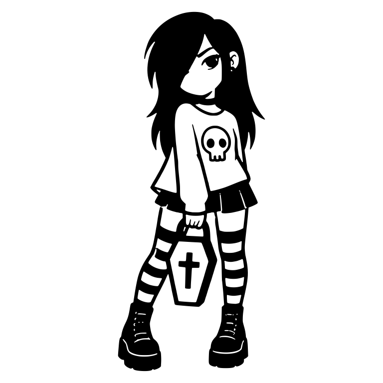 Emo Girl in Skull Sweater Holding Coffin Purse — free characters SVG cut file