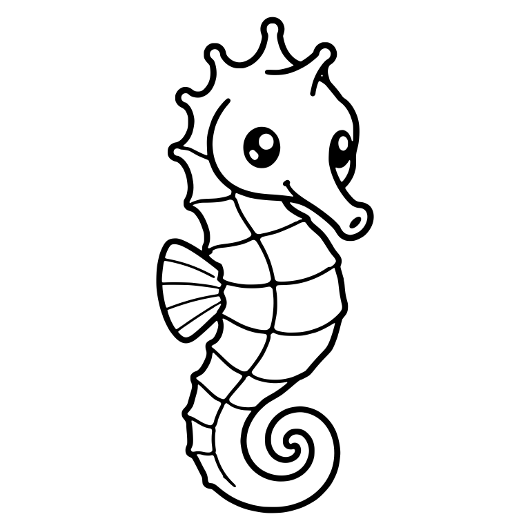Plated Seahorse With Two Big Eyes and Downturned Snout — free animal SVG cut file