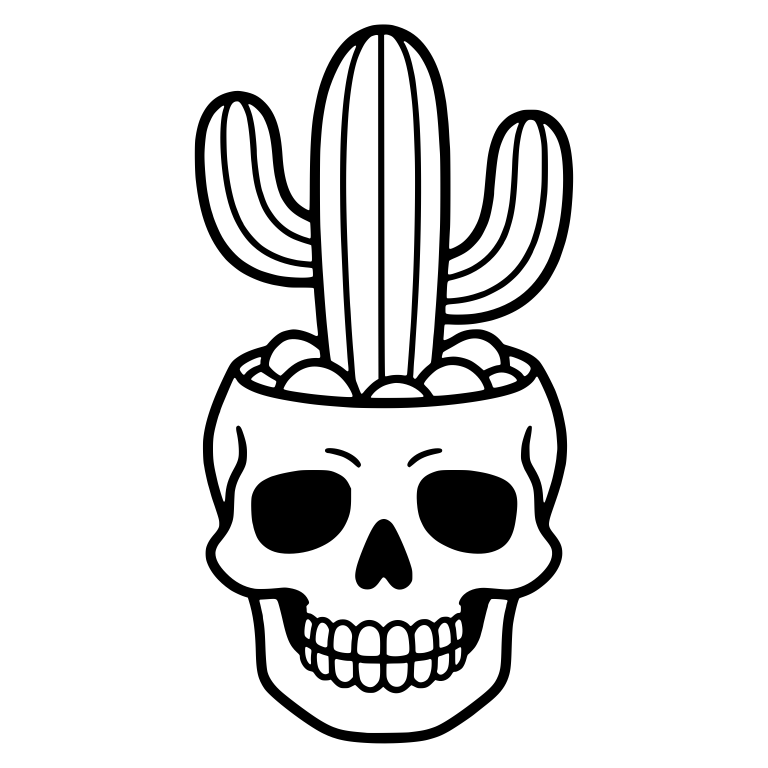 Skull Planter with Tall Saguaro Cactus — free skeleton SVG cut file