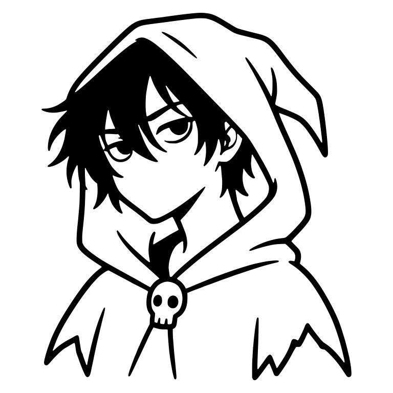 Emo Boy in Tattered Reaper Hood with Skull Clasp — free characters SVG cut file