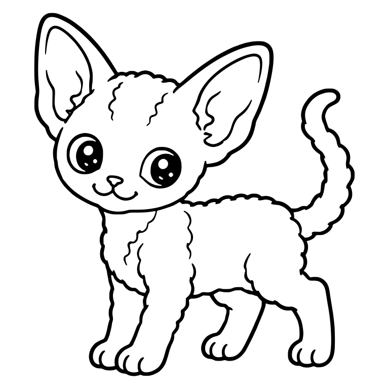 Curly Kitten with Wavy Chest Fur and Raised Tail — free animal SVG cut file