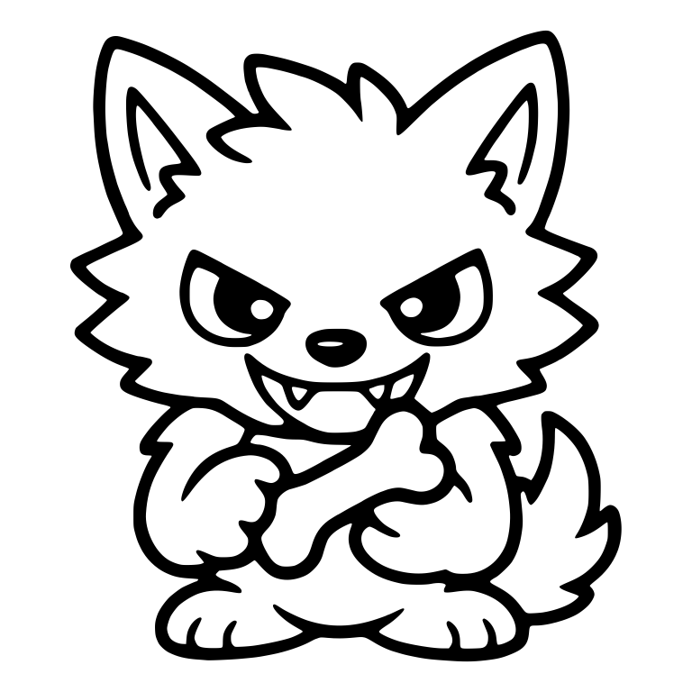 Grumpy Wolf Cub With Crossed Arms Holding a Bone — free animal SVG cut file
