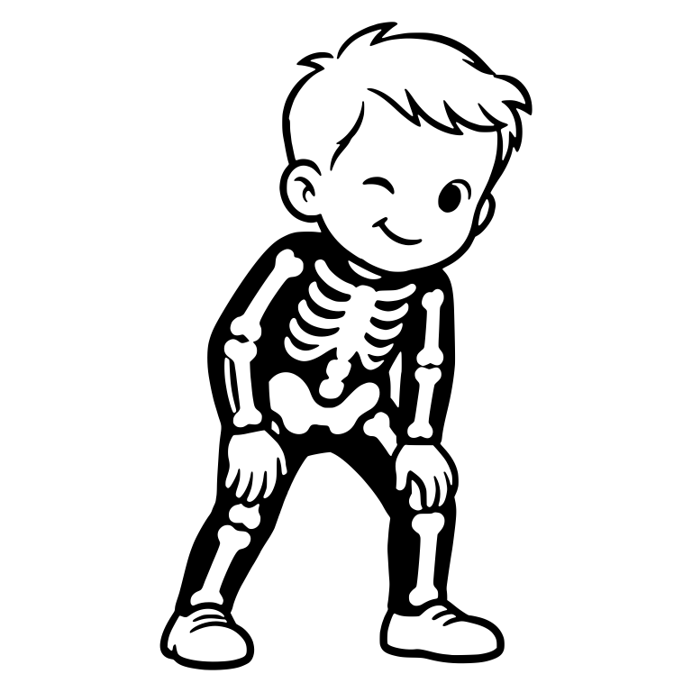 Winking Boy in Skeleton Costume Leaning on Knees — free characters SVG cut file