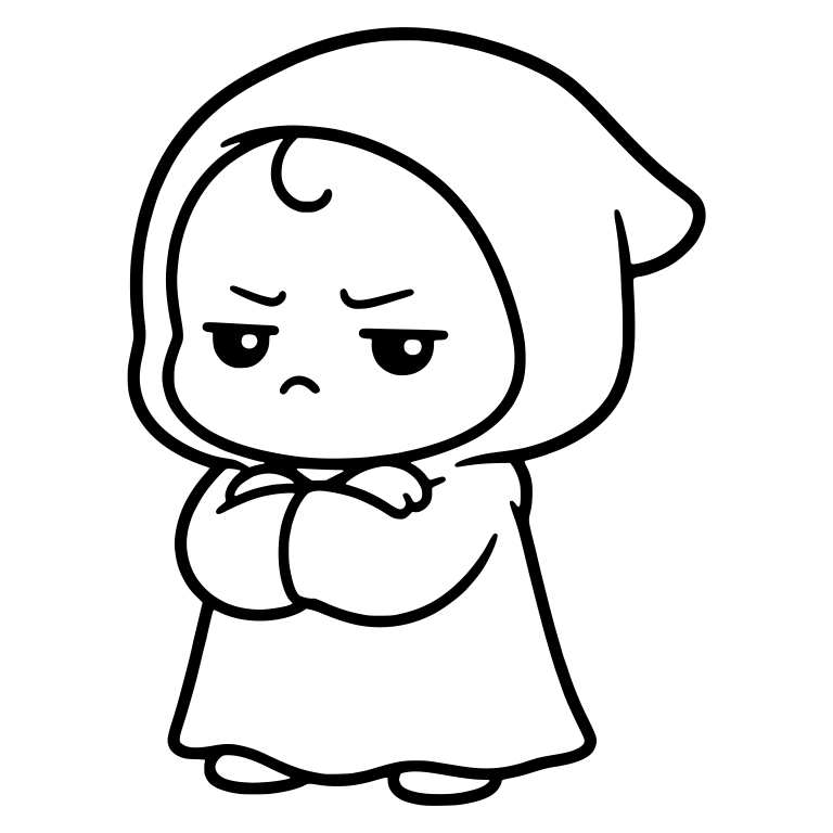 Fussy Baby Reaper With Crossed Arms and Hair Curl — free characters SVG cut file
