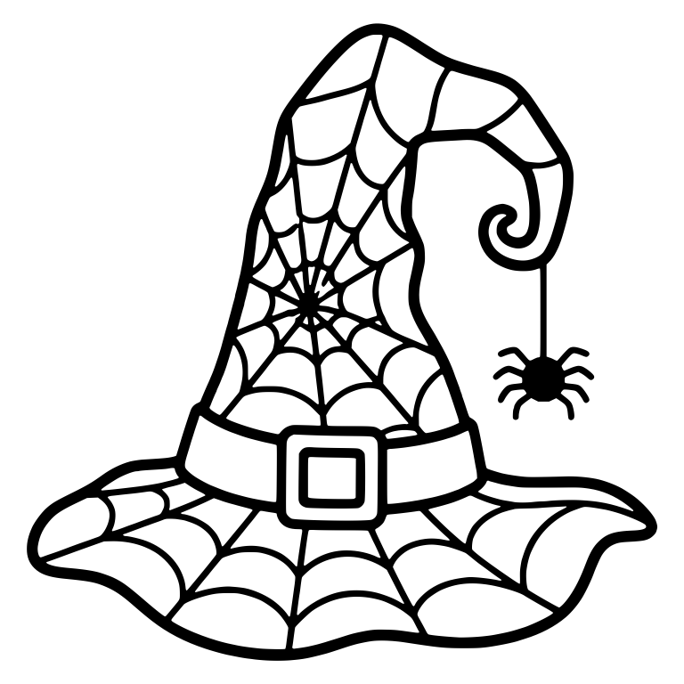 Spiderweb Witch Hat with Curled Tip and Hanging Spider — free objects SVG cut file