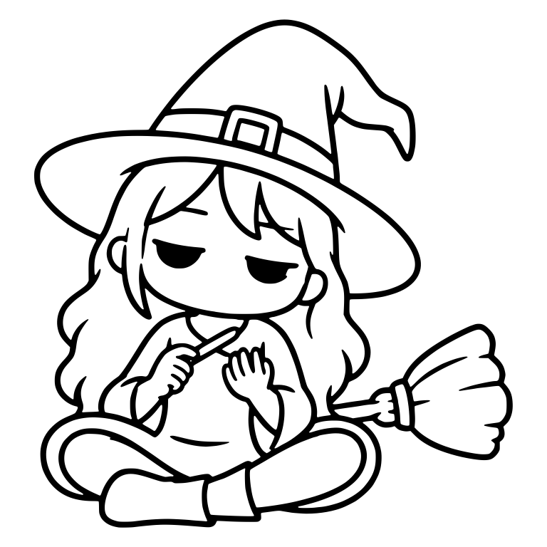 Bored Witch Filing Her Nails Sitting Cross-Legged — free characters SVG cut file