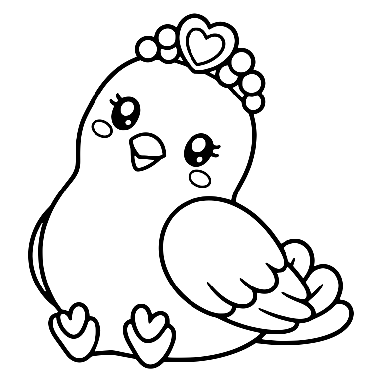 Sitting Round Bird with Heart Tiara and Heart-Shaped Feet — free animal SVG cut file