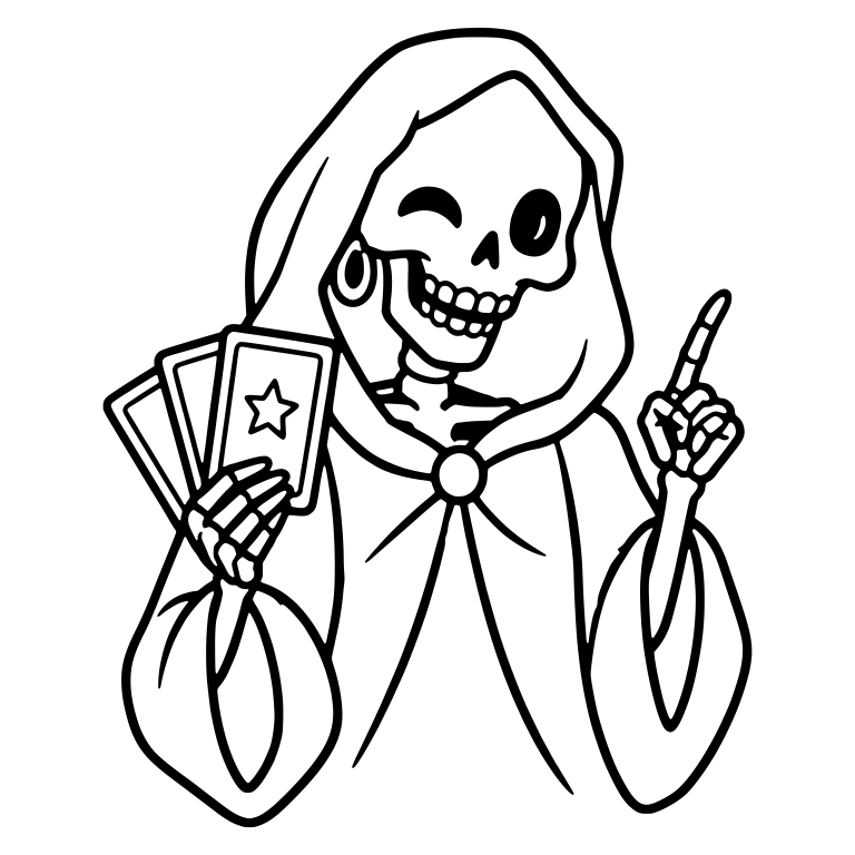 Winking Hooded Skeleton Holding Tarot Cards — free skeleton SVG cut file