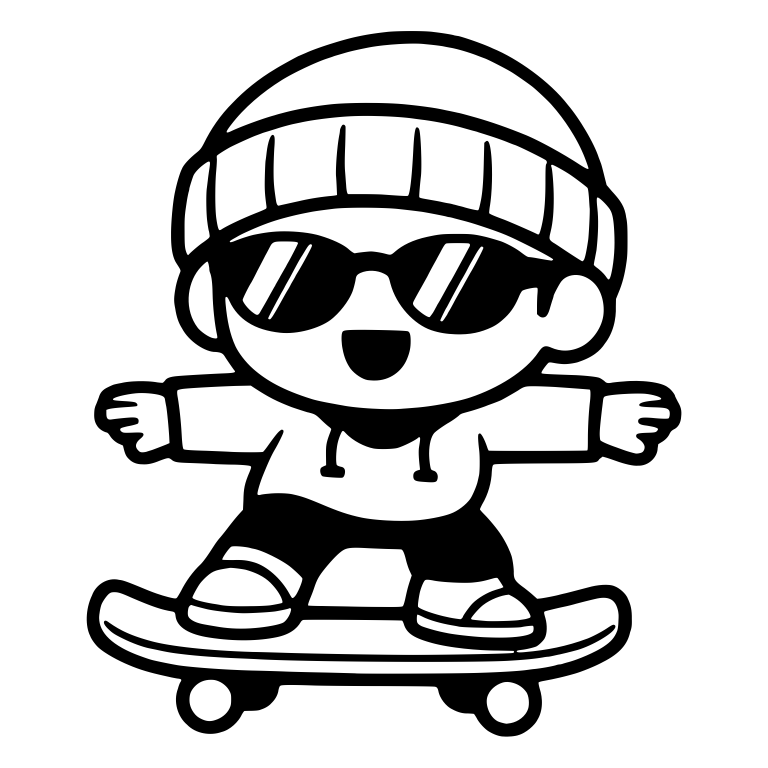 Kawaii Skater Kid in Beanie and Sunglasses on Skateboard — free characters SVG cut file