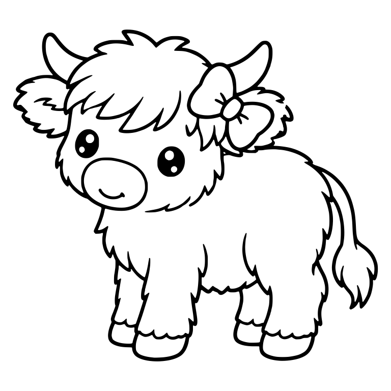 Standing Highland Calf with Side Bow and Tufted Tail — free animal SVG cut file