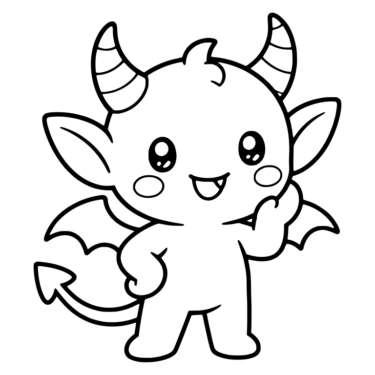 Blushing Little Devil With Striped Horns and Hand on Cheek — free fantasy-creature SVG cut file