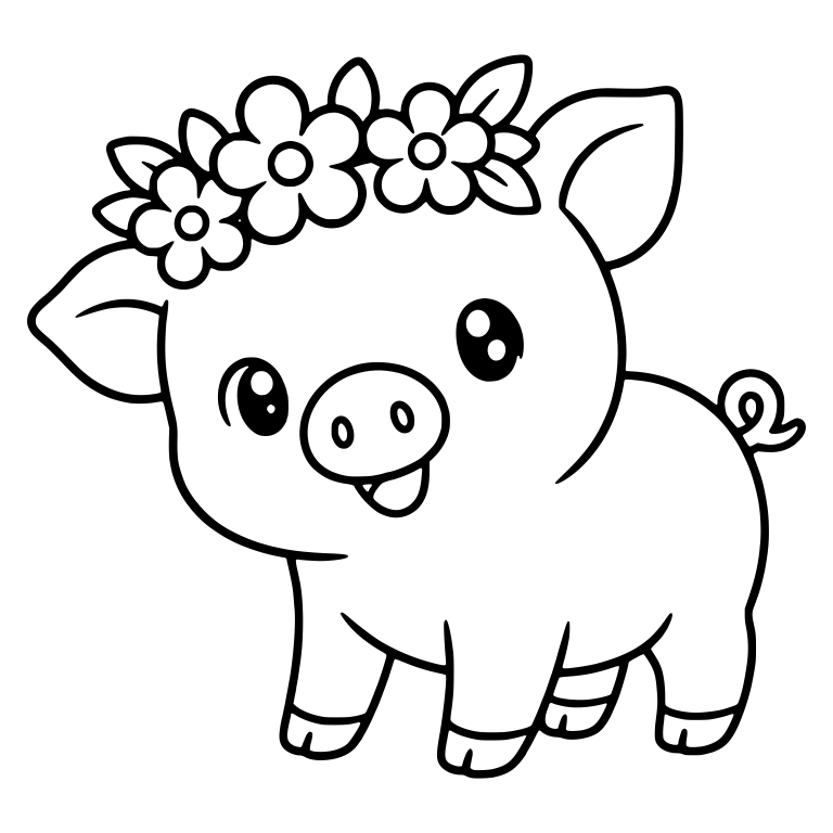 Standing Piglet with Flower Crown and Tongue Out — free animal SVG cut file