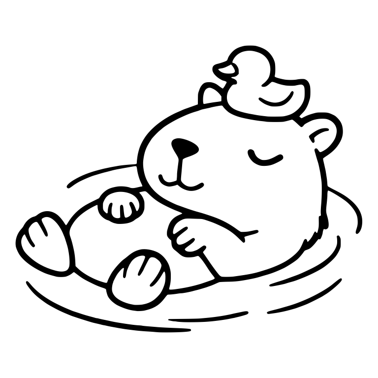 Sleeping Capybara Floating with Rubber Duck on Head — free animal SVG cut file