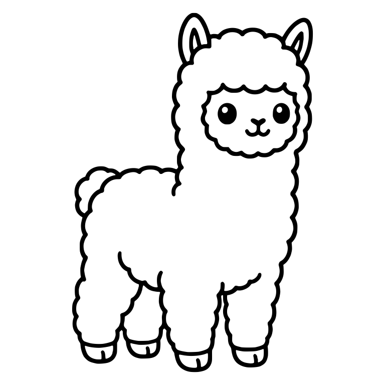 Kawaii Alpaca Standing Three-Quarter Facing Right — free animal SVG cut file