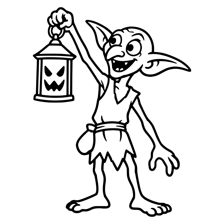Skinny Goblin Raising Lantern High with Grinning Face — free fantasy-creature SVG cut file