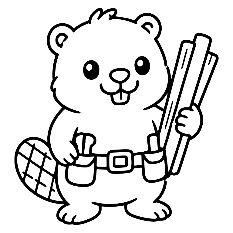 Beaver in Tool Belt Holding Wooden Planks — free animal SVG cut file
