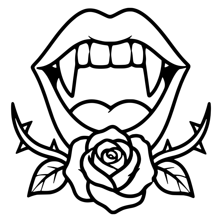 Vampire Mouth with Single Rose and Thorny Vines — free fantasy-creature SVG cut file
