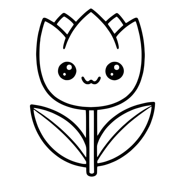 Cat-Mouth Kawaii Tulip With Round Shiny Eyes — free floral SVG cut file