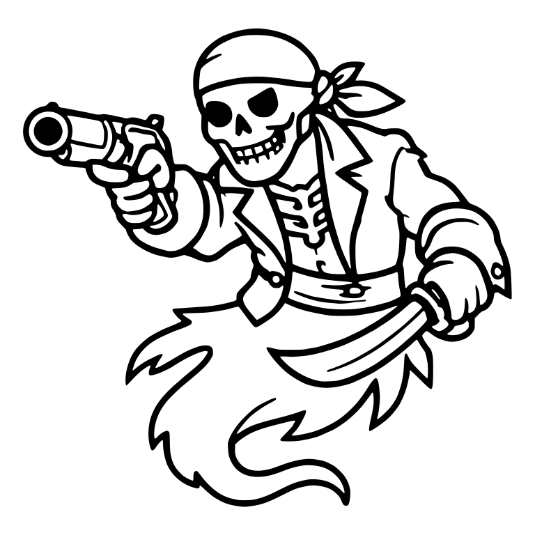 Skeleton Ghost Pirate Aiming Flintlock Pistol — free skeleton SVG cut file