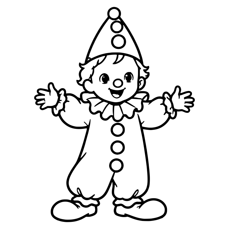 Clown Kid in Baggy Jumpsuit With Tall Pom-Pom Hat — free characters SVG cut file