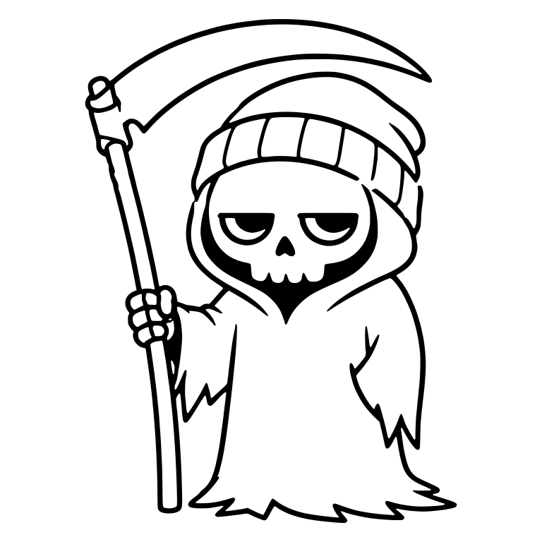 Beanie Grim Reaper Standing with Tall Scythe — free characters SVG cut file
