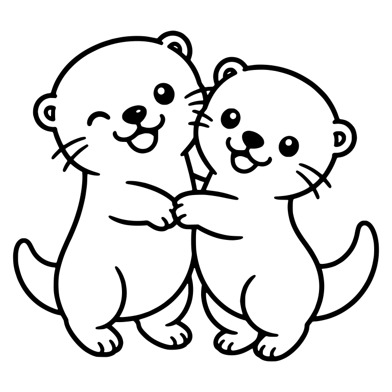 Two Kawaii Otters Holding Paws, One Winking — free animal SVG cut file