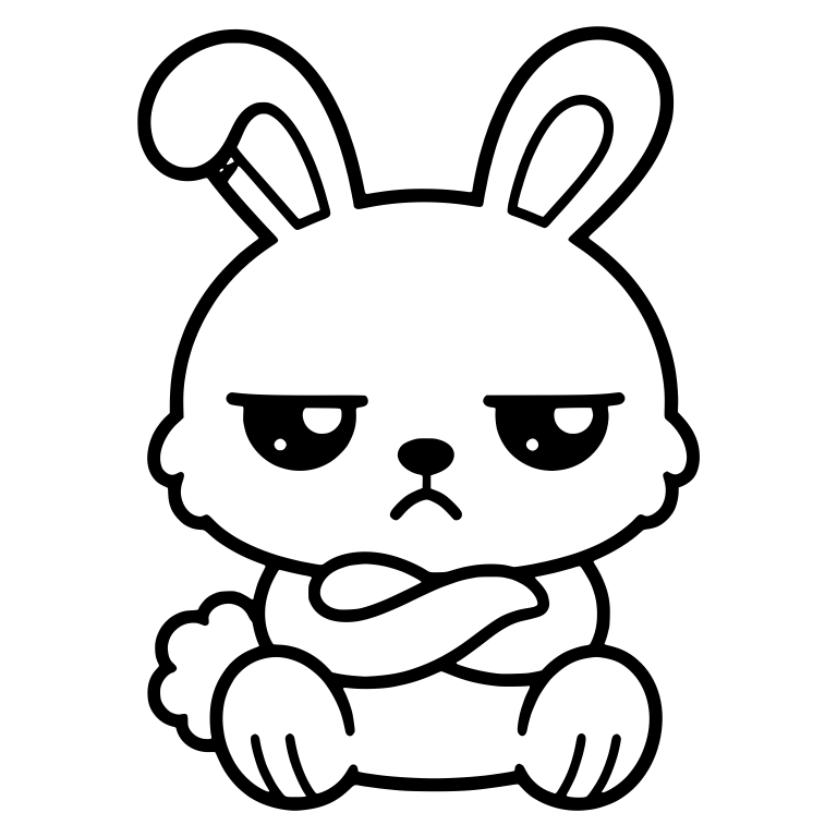 Grumpy Bunny With Bent Ear, Cotton Tail And Crossed Arms — free animal SVG cut file