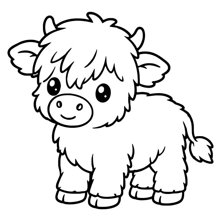 Standing Tiny-Horned Highland Calf With Tufted Tail — free animal SVG cut file