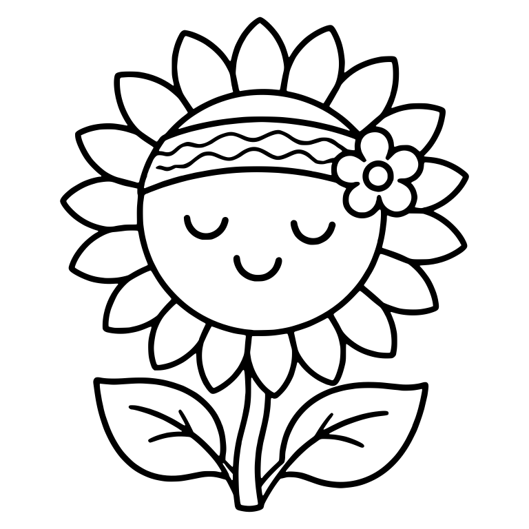 Sunflower With Headband, Flower and Peaceful Closed Eyes — free floral SVG cut file