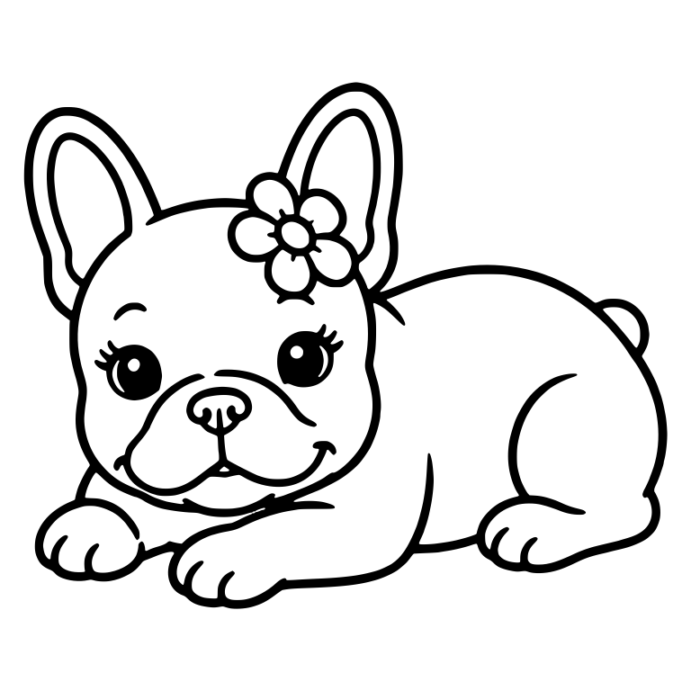 Lying French Bulldog With Flower On Ear And Lashes — free animal SVG cut file
