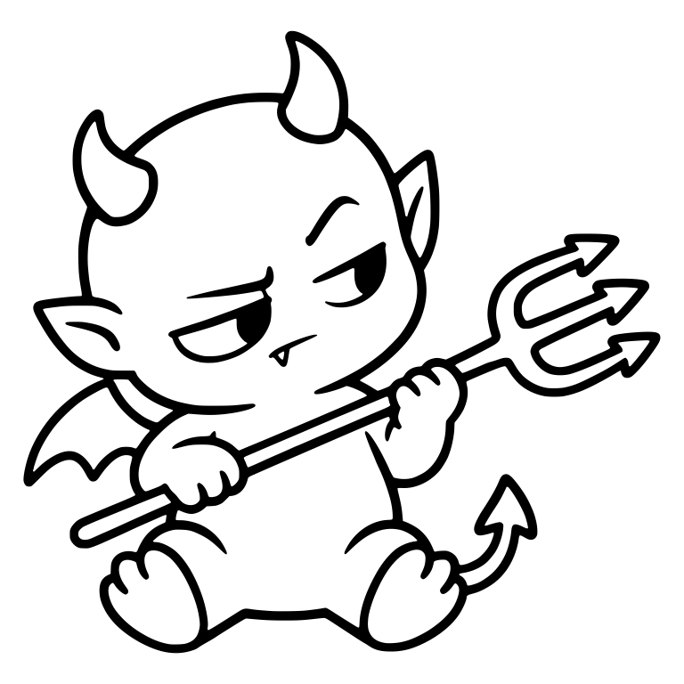 Sitting Little Devil Holding Pitchfork With Wings — free fantasy-creature SVG cut file