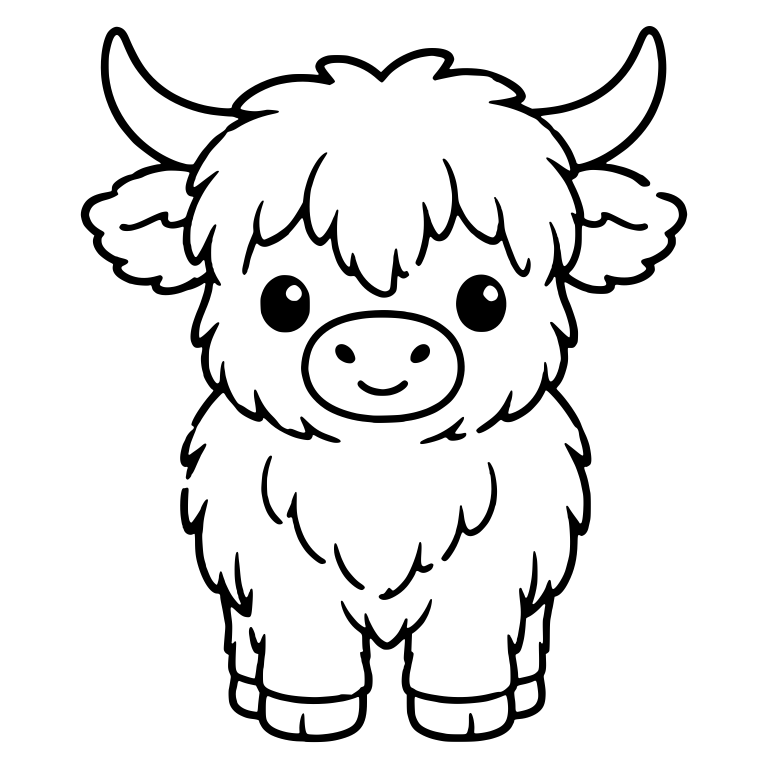 Standing Highland Calf With Long Fringe And Horns — free animal SVG cut file