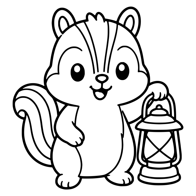 Standing Chipmunk Holding Old-Fashioned Camping Lantern — free animal SVG cut file