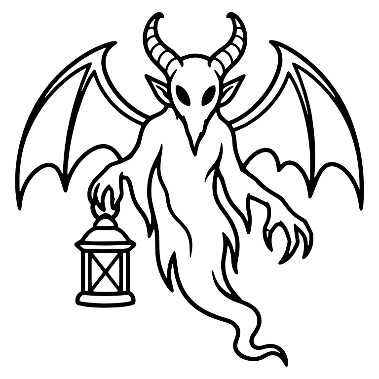 Winged Horned Phantom With Lantern — free fantasy-creature SVG cut file