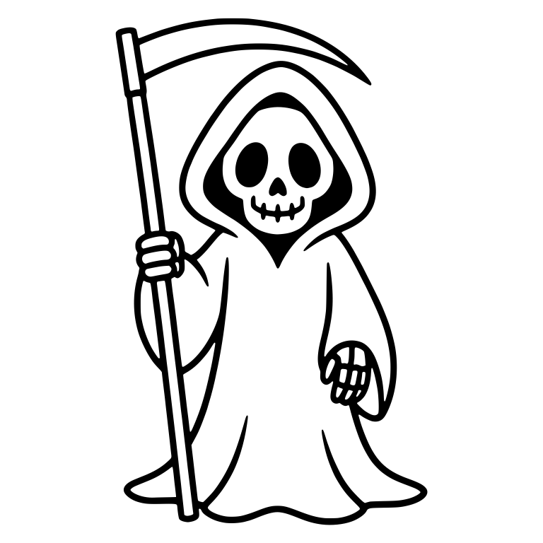 Little Grim Reaper Standing with Tall Scythe — free characters SVG cut file