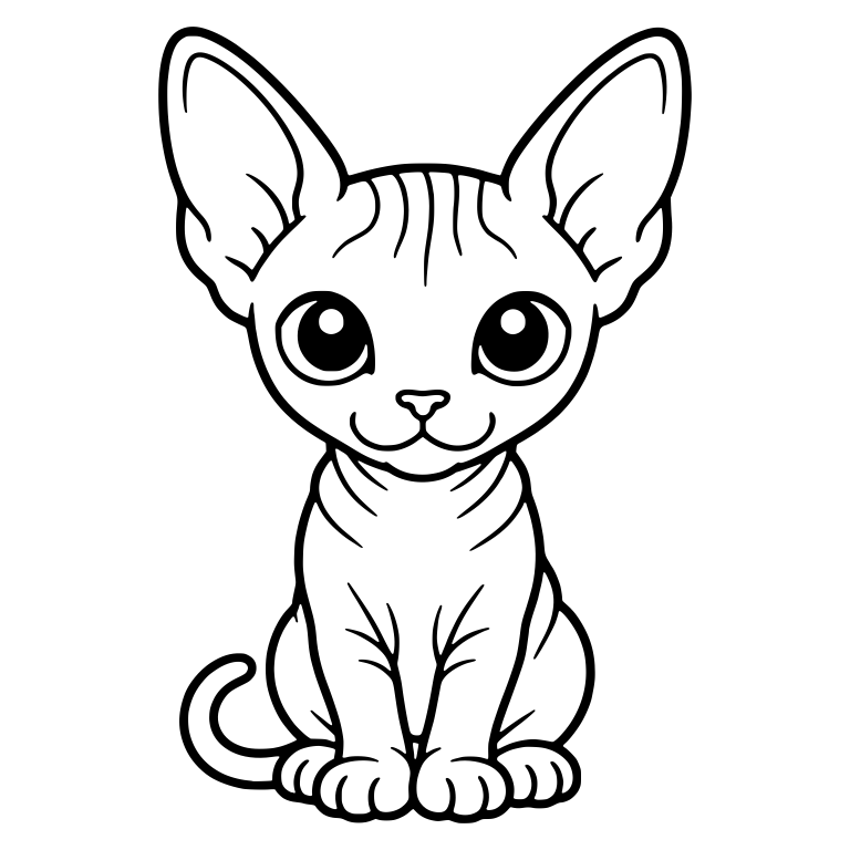 Sitting Sphynx Kitten With Huge Ears, Tail On Left — free animal SVG cut file