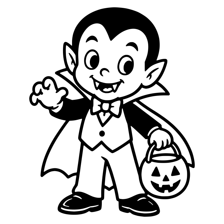 Little Vampire With Cape and Pumpkin Pail — free fantasy-creature SVG cut file