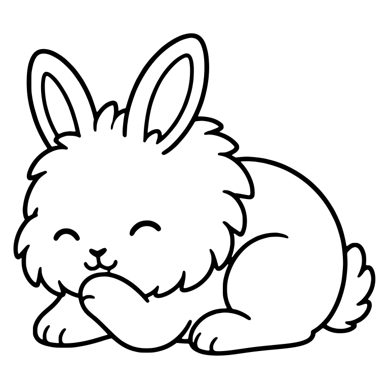 Lionhead Bunny With Closed Eyes And Paw At Chin — free animal SVG cut file