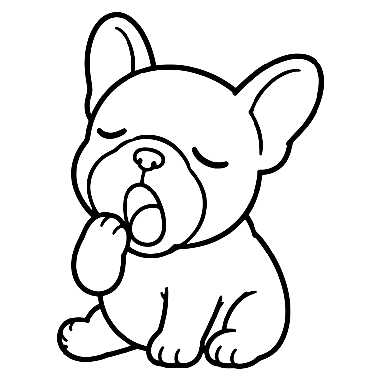 Sleepy French Bulldog Puppy Yawning With Paw to Cheek — free animal SVG cut file