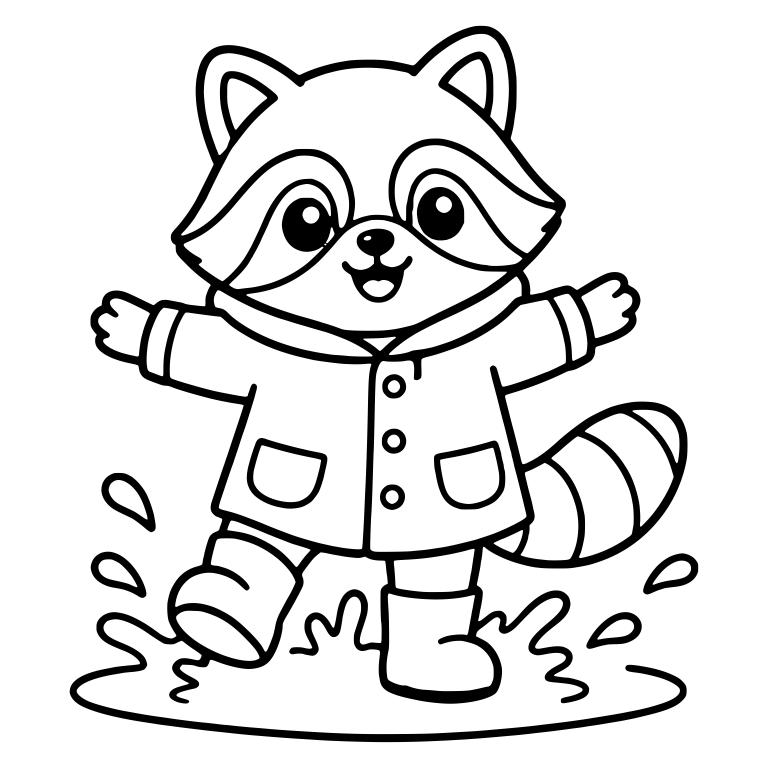 Splashing Raccoon in Raincoat and Rain Boots — free animal SVG cut file