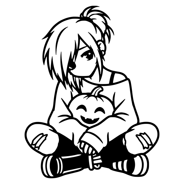 Emo Teen Sitting Cross-Legged Hugging a Jack-o'-Lantern — free characters SVG cut file