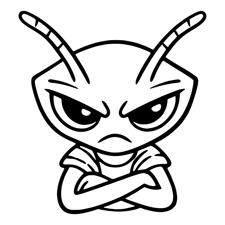 Grumpy Insect Alien With Long Antennae and Crossed Arms — free fantasy-creature SVG cut file