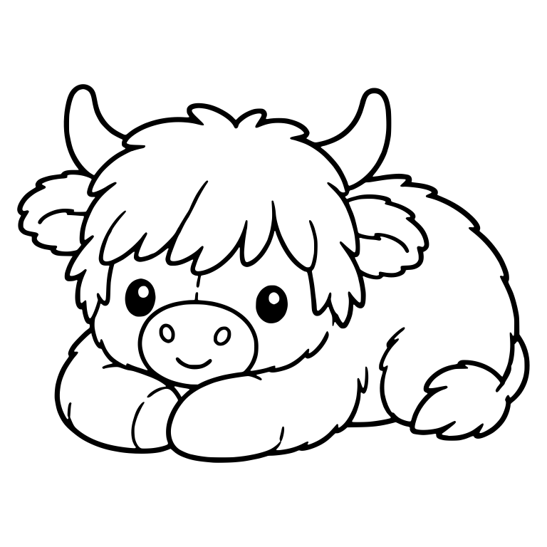 Fluffy Highland Cow Lying Down With Paws Crossed — free animal SVG cut file