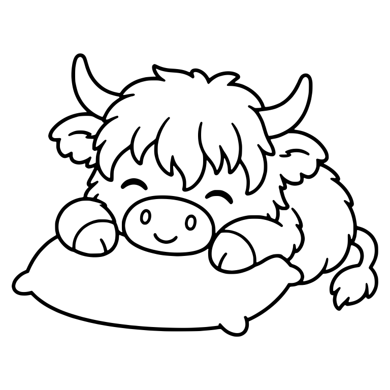 Smiling Highland Cow Chin on Pillow Edge, Paws Forward — free animal SVG cut file