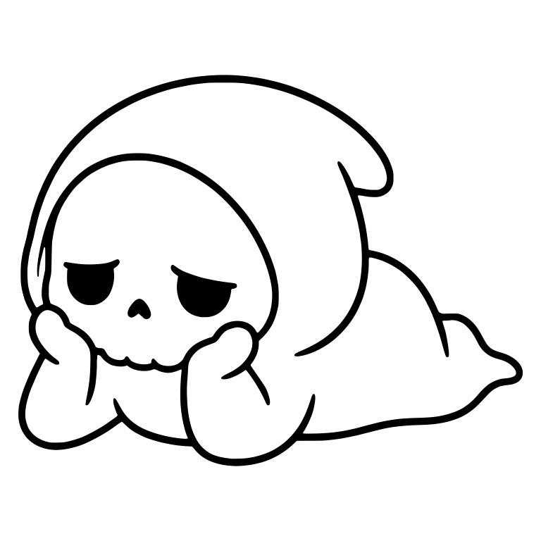 Sulking Grim Reaper Lying on Tummy Chin in Hands — free characters SVG cut file