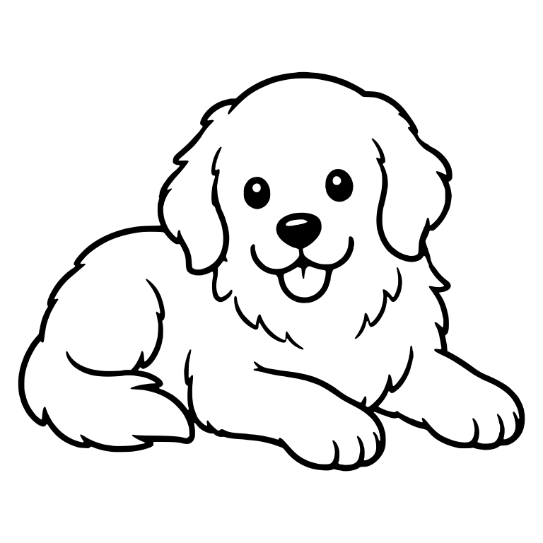 Golden Retriever Puppy Resting with Tail Curled Behind — free animal SVG cut file