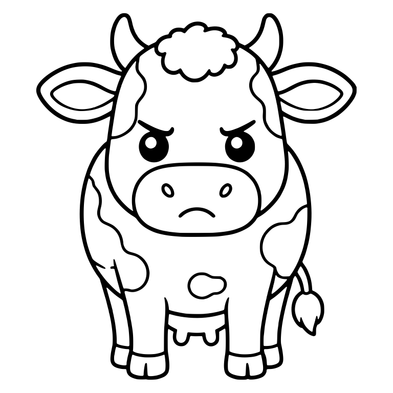 Grumpy Spotted Cow Standing Facing Forward — free animal SVG cut file